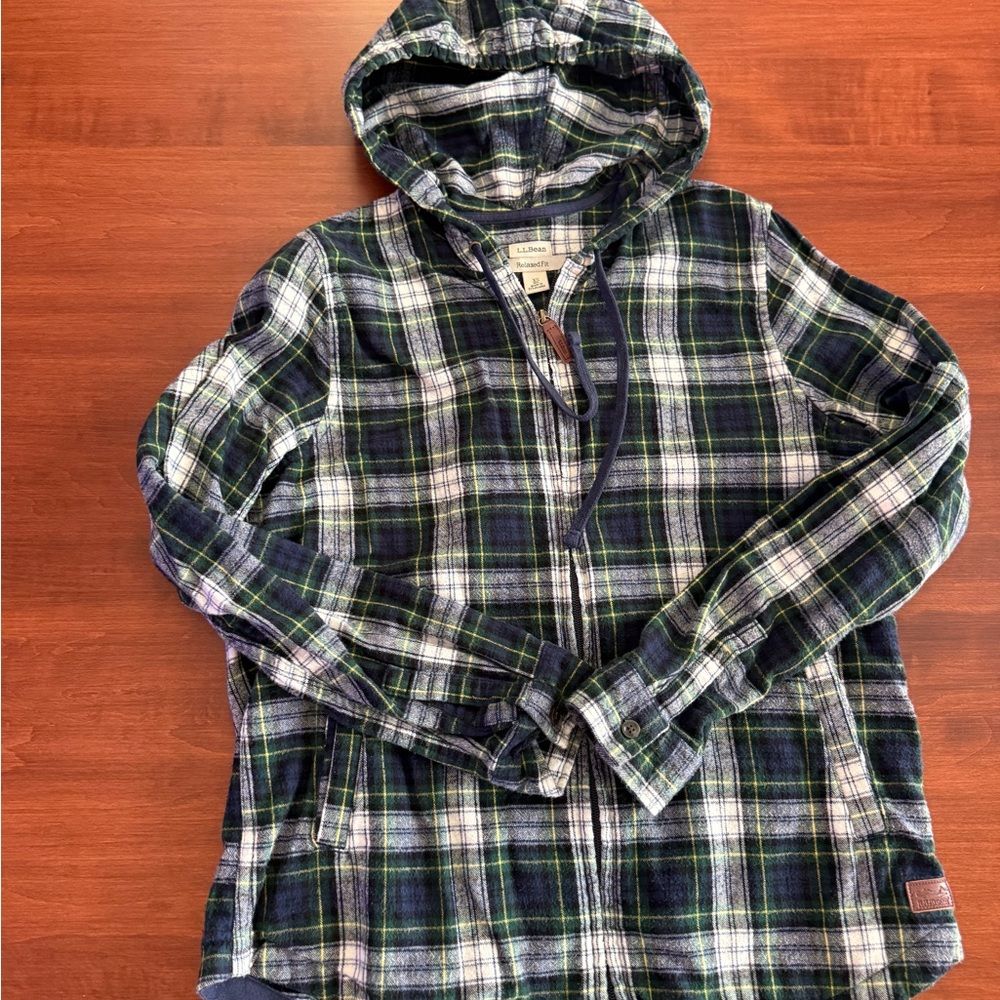 L.L. Bean Scotch Plaid Flannel Shirt, Relaxed Zip Hoodie XS